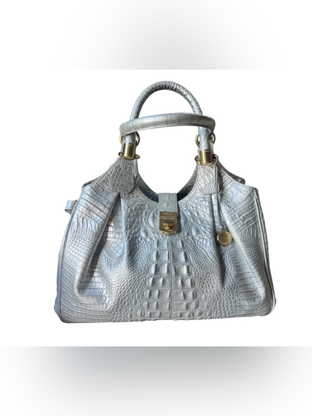 Brahmin Silver Croc-Embossed Satchel